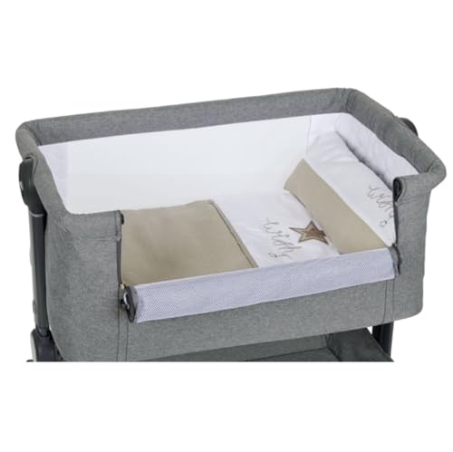 ms Minicuna Colecho Comfy + Textil Elephant   Cuna Colecho Regulable Multialturas, Reclinable   Vestiduras Estilo Stars e Incluye Mosquitera de Serie