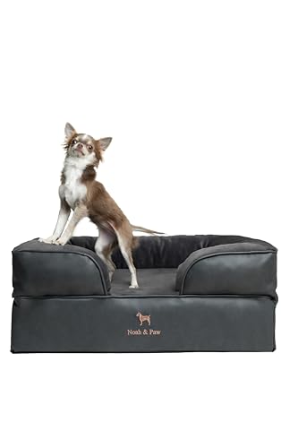NOAH & PAW Dog Bed, 28x23x11 Inch, Orthopedic Dog Beds for Medium Size Pets, Eggshell Memory Foam Infused with Cooling Gel, Inner Cover, Waterproof, Machine Washable (Faux Leather Sofa Collection)