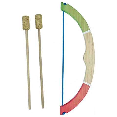 GERILEO Tricolor Wooden Bow with Cork Arrows for Boys and Girls - Toy Archery Set for Kids - Outdoor Game, Costume Accessory, Gift (39 cm, Pink and green) Cover