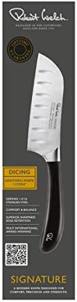 Robert Welch Signature Santoku Knife, 11cm. British Design. Crafted from German 1.4116 Stainless Steel. Suitable for fine Slicing and Dicing. Dishwasher Safe.
