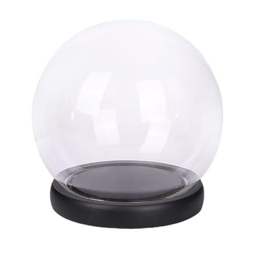 Baoblaze Cloche Dôme en Verre avec Socle Noir en Bois - Décorative Transparente pour Lumières, Décorations de Table - Cadeaux De Saint-Valentin, 15 cm