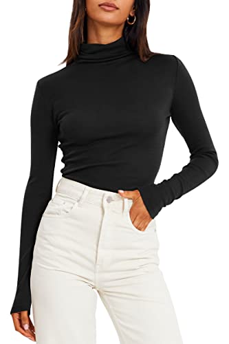 Foto de Trendy Queen Camisas de manga larga con cuello alto falso para mujer, a la moda, básicas, ajustadas, suaves, térmicas, para otoño (imagen 3)