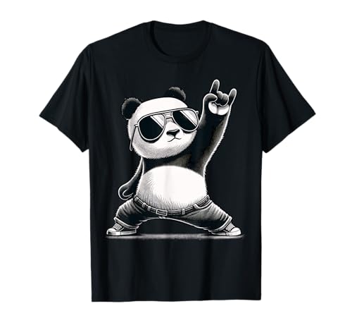Panda rétro rock musique cadeaux hommes enfants femmes panda drôle T-Shirt
