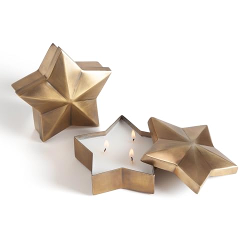 Bethlehem Lights Set of 2 Star-Shaped Decorative Candles, Smokeless, Dripless, Elegant Seasonal Décor for Christmas, Winter and Festive Celebrations (Gold)