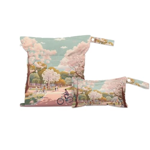 GzLeyigou 2 Set Landscape City Wet Dry Bags for Baby Cloth Diapers Waterproof Reusable Storage Bag for Travel,Beach,Pool,Daycare,Stroller,Gym,Laundry,Dirty Clothes,Swimsuits Wet Clothes, Wet Bag