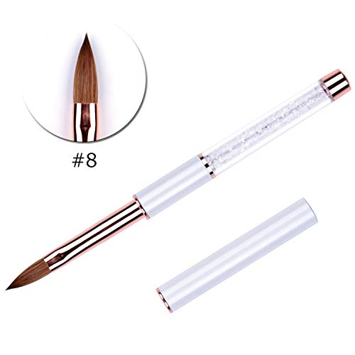 YOANKU 1Pcs Kolinsky Acrylic Nail Brush Size 8 Rhinestone Handle Professional Nail Art Tools