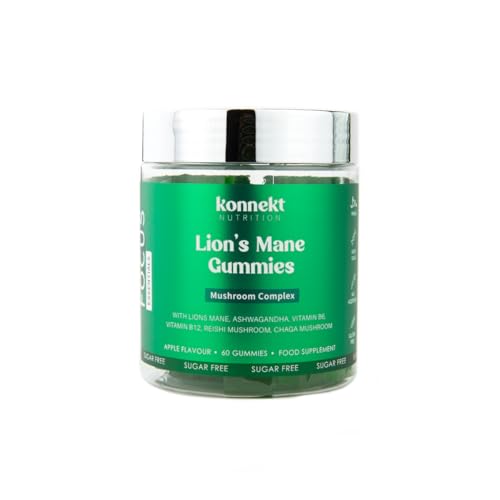 Lions Mane Gummies 2000mg - Ashwagandha Chaga Reishi Vitamin B6 & B12 - Sugar Free - Mushroom Complex for Cognition Mood Focus & Memory - 60 Gummies