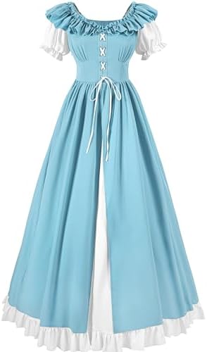 Fiamll Mittelalterliche Kleider Frauen Renaissance Kleid Kurzärmliges Mittelalter Kostüme Damen Viktorianische Retro Kleid Renaissance Party Outfit