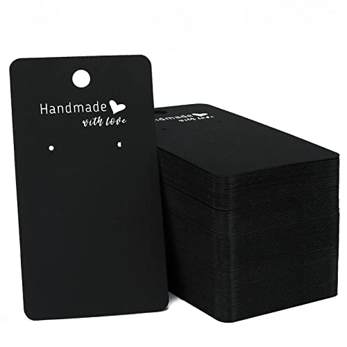 joycraft 200 Pack Black Earring Cards,2"x3.5" Earring Display Holder Cards,Handmade with Love Hanging Tags,Blank Earring Tags for Selling,Hanging Earring,Jewelry,DIY Crafts,Retail