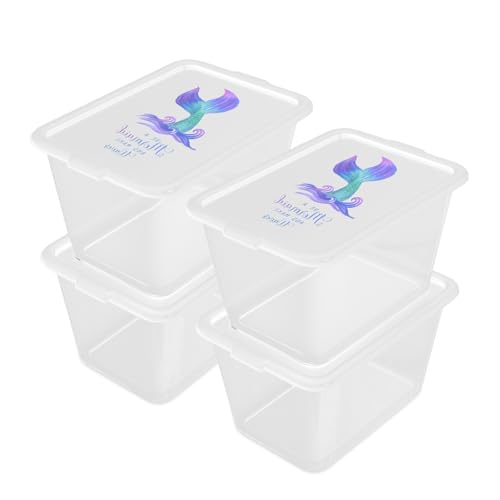Image of SIMPLYKLEEN Clear Storage Organizer Bins - 4PC 58QT Heavy-Duty Container Boxes Stackable and Nestable Storage Bins with Mermaid Lids Plastic Large Storage Totes for Home, Office, and Garage