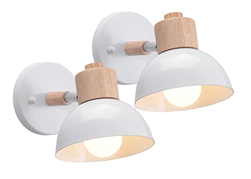PETITES ECREVISSES Applique Murale Industrielles E27 Lampe Murale Intérieur en Métal et Bois Plafonnier Luminaire Rétro Réglable Design pour Salon Chambre Restaurant (Blanc, 2pcs) Cover
