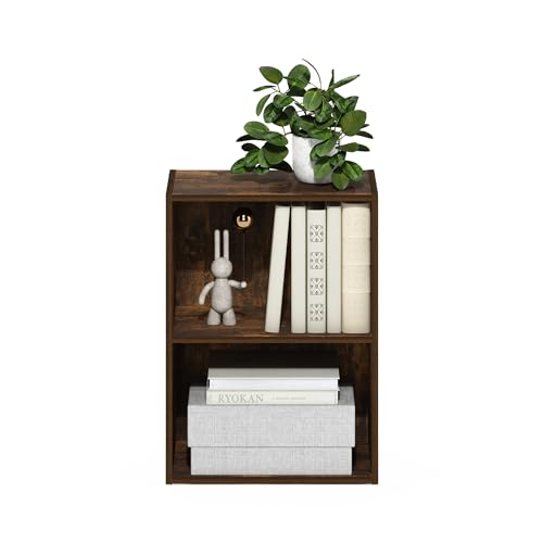 Image of Furinno LUDER Book Shelf, 2-Tier Modern Bookshelf, Open Shelves Bookcase, 9 inch x 16 inch x 21 inch, for Living Room, Bedroom, Home Office, Amber Pine