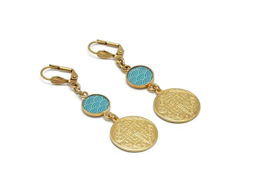 Boucles d'oreilles trèfle résine motif japonais vagues légères