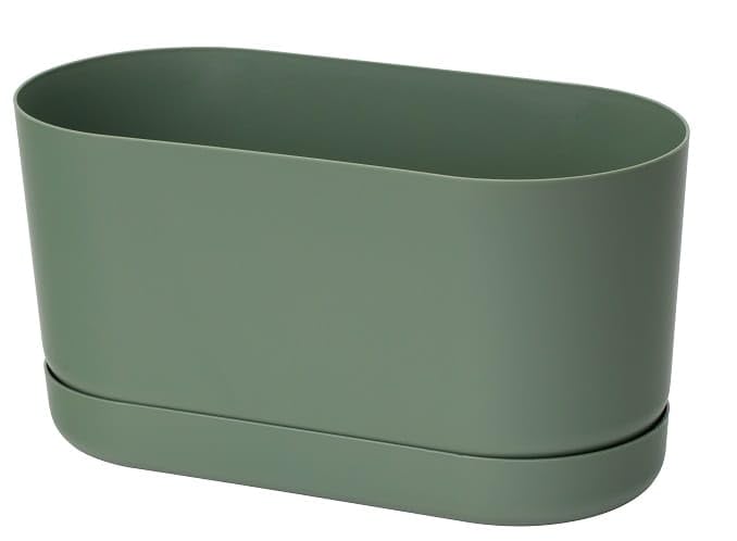 SPARKLE PLANTS Satina Indoor Plant Pots– 5 Sizes, 10 Colours, Modern Planter with Drainage Holes & Matching Saucer – Durable Lightweight Composite Flower Pots for Houseplant (OVAL, Tea Green)