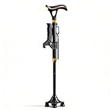 Smart Walking Cane for Seniors with LED Light & Emergency Alarm, Foldable Adjustable Walking Stick, USB-C Rechargeable, Dual Handle Heavy Duty Mobility Aid for Elderly Men & Women
