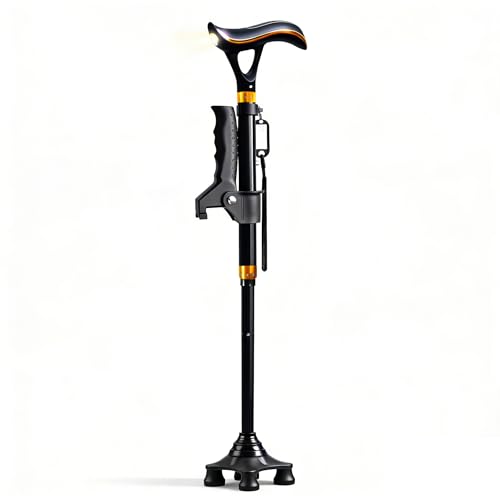 Smart Walking Cane for Men & Women with LED Light & Emergency Alarm, Foldable Adjustable Walking Stick, USB-C Rechargeable, Dual Handle Heavy Duty Mobility Aid for Seniors