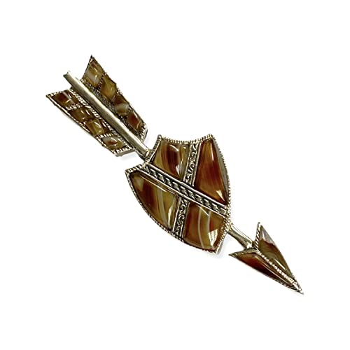 Victorian Style Shield and Arrow Scottish Agate Pin Brooch 925