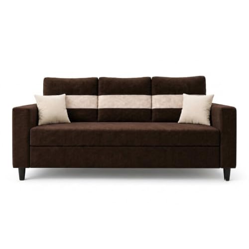 Image of FURNY Luxury Conva 3 Seater Sofa Set for Living Room |Soft Suede Fabric Upholstered | Modern Cushioned Comfortable Couch for Home Office & Drawing Room | Dark Brown
