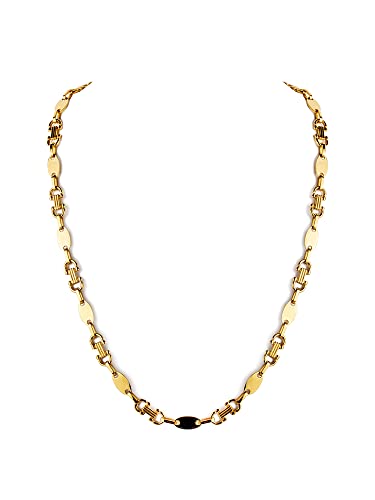 Musany Plattenkette Steigbügelkette aus Edelstahl 65 CM IP-Vergoldet