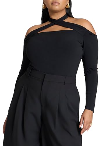 ELOQUII Women's Plus Size Cross Front Cut Out Top