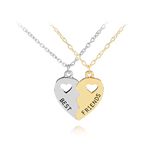 2 Pcs BFF Necklaces Friendship Necklace Best Friends Heart Necklace for Girls Birthday Gifts Pendant Chain Gifts (Gold and Silver)