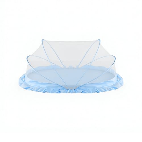 Image of SafeMyles Foldable Baby Mosquito Net with Bed | Soft & Breathable Polyester Mesh with Elegant Round Frill | Ideal for Newborns, Infants & Toddlers (Blue, 90x50x50 cm)