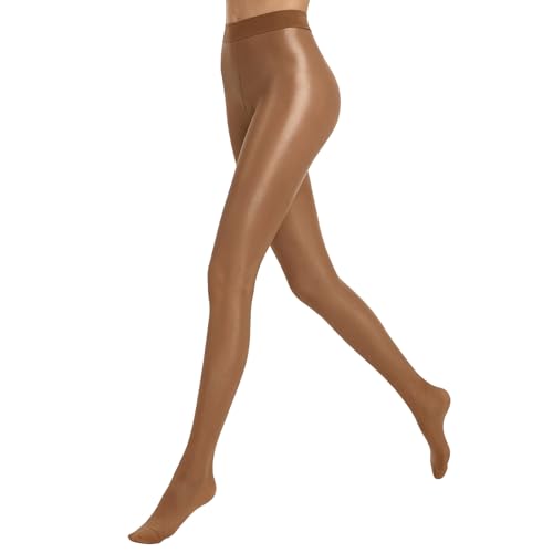 wlertcop Tan Tights for Women, Women's Oil Shiny Slik Dance Tights, 70D Pantyhose High Tight for Women, High Stretch Shimmery Shapi (coffee brown)