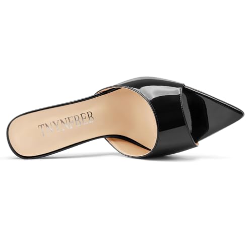 Image of TNYNFBEB Womens Stiletto High Peep Open Pointed Toe Sandals Mules Shoes Slip-on Slingback Office Party Dress Patent Leather Summer 3.9 Inches Heels