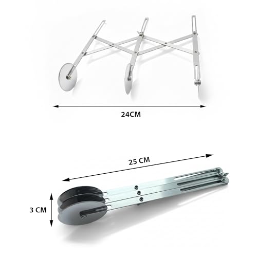 Image of HS Stainless Steel 3-Wheel Expandable Dough Cutter Tool Pasta /Kaju Katli /Pastry Sheets /Samosa /Puffs Patti Cutter