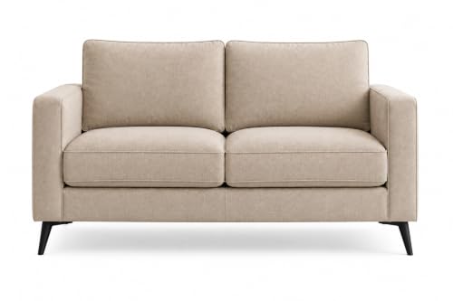 Image of Modern 2 Seater Fabric Sofa for Living Room | Upholstered Loveseat Couch with High-Density Foam Cushions | Durable Wooden Frame & Metal Legs | Comfortable Sofa for Bedroom, Office & Lounge | Beige