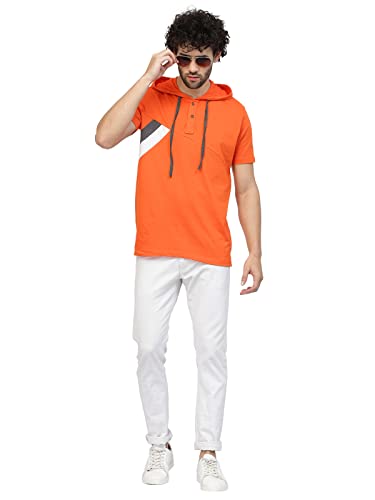 Image of Kalt Men Half Sleeves Cotton Blend Colour Block Hoodie T-Shirt
