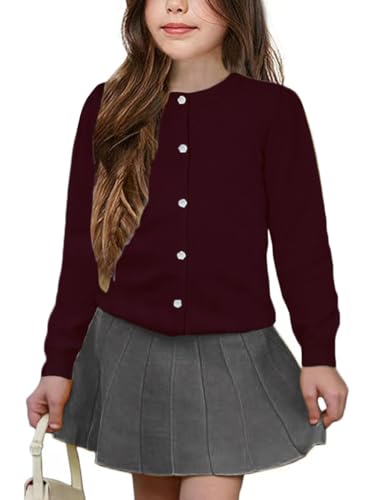 Image of Girls' Cardigan Sweater [Cute Petal Buttons] Cotton Long Sleeve Crewneck Uniform Sweater for 5-14 Years Girls