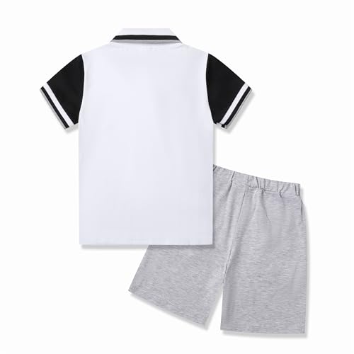 Image of Boys 2 Piece Outfits Short Sleeve Basketball Pattern T-Shirt and Shorts Summer Clothes for Kids 5-12 Years