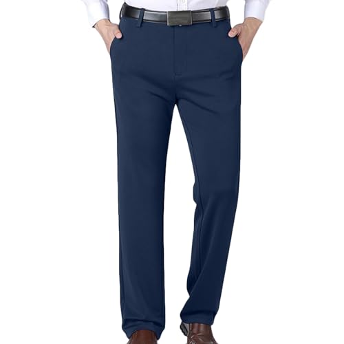Men's Flat Front Dress Pants Winter Fleece Lined Business Suit Pants Non-Iron,Wrinkle,Expandable Waist Work Trousers