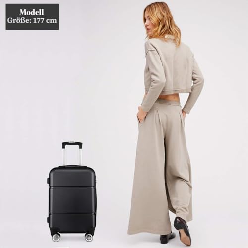 KONO Reisekoffer Handgepäck Koffer mit Rollen Hartschale Trolley 55x38x22cm 33 Liter Leichtgewicht ABS Schwarz
