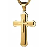 putouzip 18K Gold Iced Out Cross Pendant 316L Stainless Steel Cuban Link Chain Necklace For Men Wome