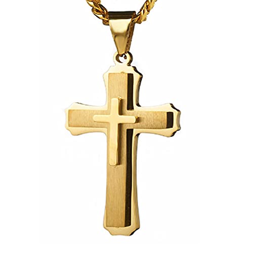 Putouzip 18K Gold Iced Out Cross Pendant 316L Stainless Steel Cuban Link Chain Necklace For Men Women (Gold) #TOP4