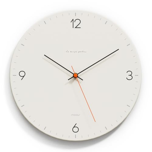 Image of mooas Flatwood Wall Clock,12 inch Non-Ticking Sweep Movement (Simple Cream) | Decorative Battery Operated Wall Clock for Home Living Room Kitchen Bedroom Office School