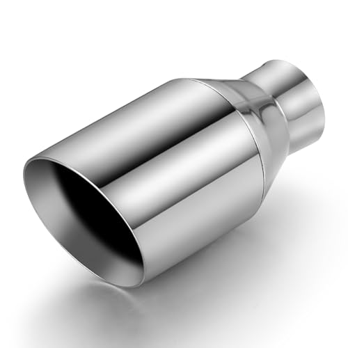 Wabuiltown Exhaust Tip 2.25 Inlet 4 Outlet 8 Long High Performance Stainless Steel Rustproof Polished Finish Double Wall Design Weld-On Diesel Tail Pipe Universal for Car Truck