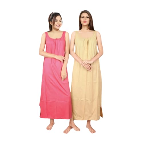 Image of Women's Sleeveless Maxi Night Dress, Spaghetti Strap Nighty, Comfortable Sleepwear Pack of 2