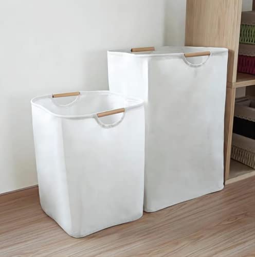 YHZHEN 72L Panier à linge avec manche en bois, Grand panier a linge sale pour chambre salon chambre d'enfant salle de bain et voyage (XL)