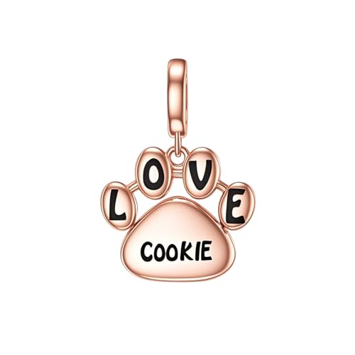 LONAGO Personalized Engraved Name Dog Paw Charm Bead 925 Sterling Silver Customized Pet Charm Fit Snake Bracelet Memorial Jewelry Gift for Women Mom(Paw-18k Rose Gold Plated)