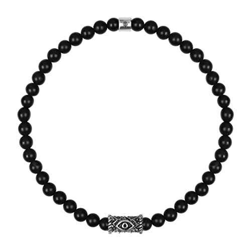 KARMA AND LUCK Sterling Silver Bracelet for Men – Tiger’s Eye, Jasper, Onyx, African Opal, Pyrite, Garnet – Multi-Symbol, Evil Eye, Matte & Polished Stones – Spiritual & Healing Jewelry