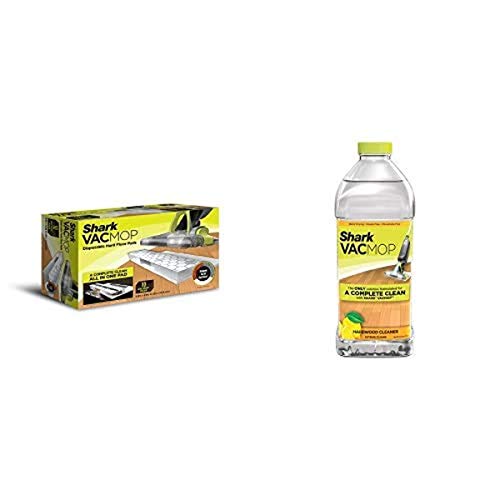 Shark VACMOP Disposable Hard Floor Vacuum and Mop Pad Refills 10 Count, White with Hardwood Cleaner Refill 2L Bottle, Citrus Clean Scent