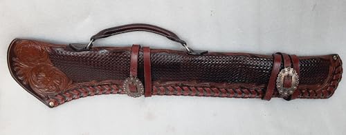 LEATHERRIDE Handcrafted Western Leather 34 Inch Rifle Scabbard – Tooled Floral Design with Handle & Buckle Straps – Durable Horse Saddle Gun Case