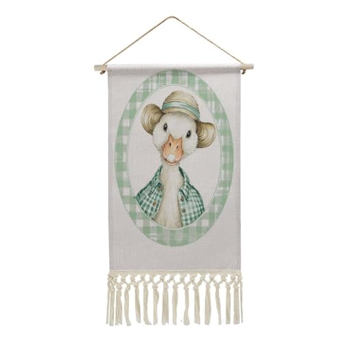 Jubonexis Arazzo da parete in lino, poster vintage da parete con nappe e asta in legno