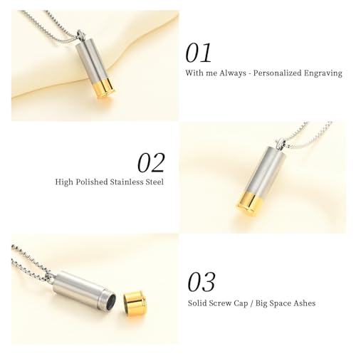 Oinsi Shotgun Shell Cremation Jewelry Urn Necklace For Ashes Of Loved Ones -Dad/Mom/Son/Grandma/Grandpa Cylinder Memorial Locket Pendant Necklace3