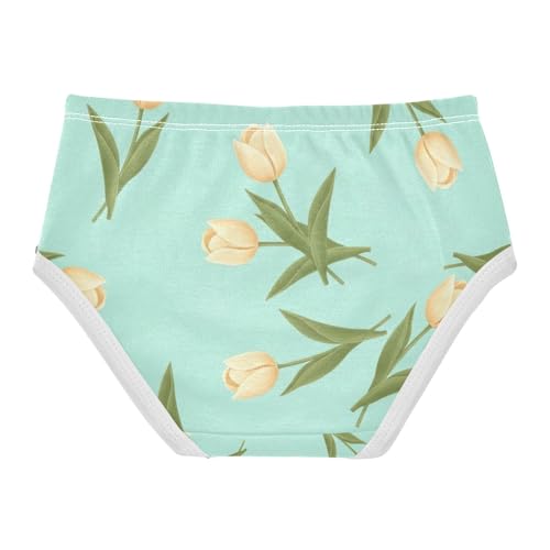 Cream Yellow Tulip Flowers Green Girls' Underwear, Toddler Girl Briefs, Cotton Underwear Girls, 2–8 Years2