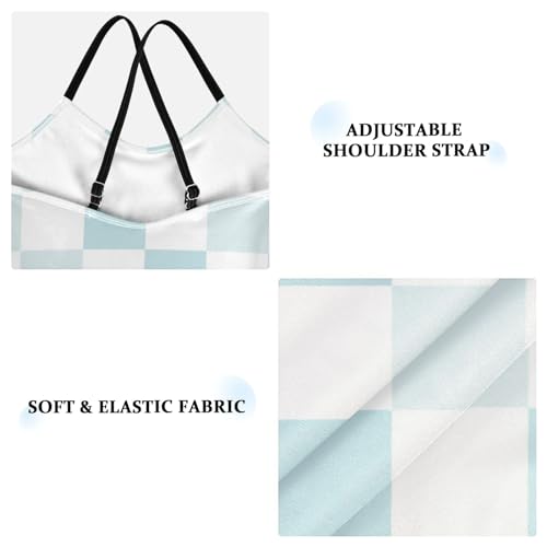 White Blue Girls One Piece Swimsuits Checkerboard Sport Halter Swimwear Beach Bathing Suit 9-10T3