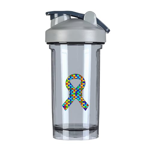 Autism Awareness 18 Ounce Shaker Bottle Drink Mixer Leak-proof Pre Workout Protein Shakes Meal Replacement Shakes Bottles 500ML/18 Oz Gray&-3